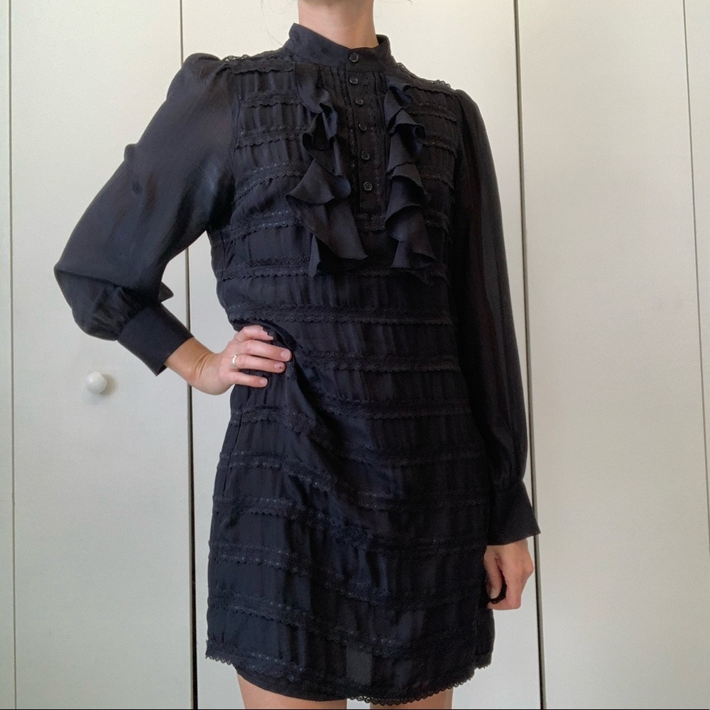 Anthropologie Jenny Han Black Silk Ruffled Dress S